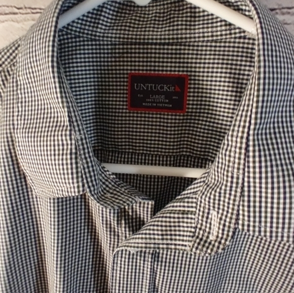 UNTUCKit Large Button down Checkered Gingham Green Blue White Button Down Shirt - Picture 6 of 16